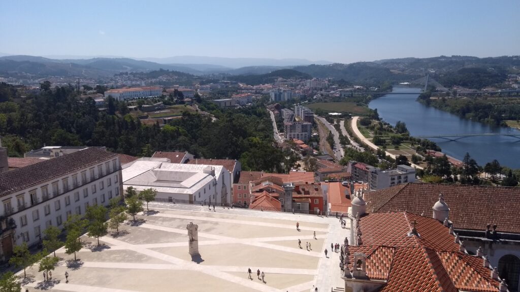 coimbra ancient university mondego river high city view travel central portugal royal palace
