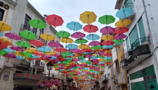 aveiro agueda street decoration umbrella project colours