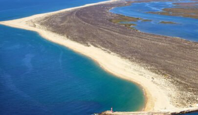 faro island beach atltantic ocean south portugal algarve air view ilha da barreta desserta
