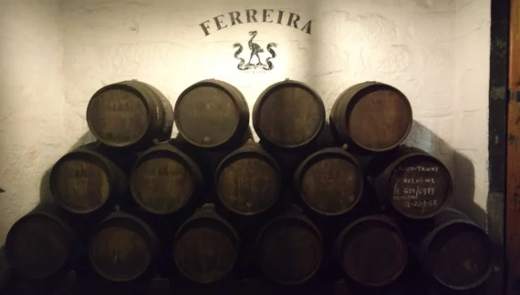port wine tawny small barrels ferreira logo vinho
